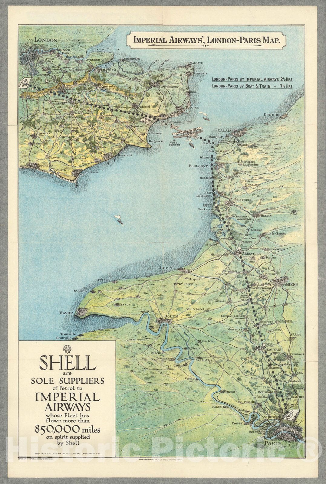 Historic Map : Map of the London - Paris route. Imperial airways Ltd, 1928 - Vintage Wall Art