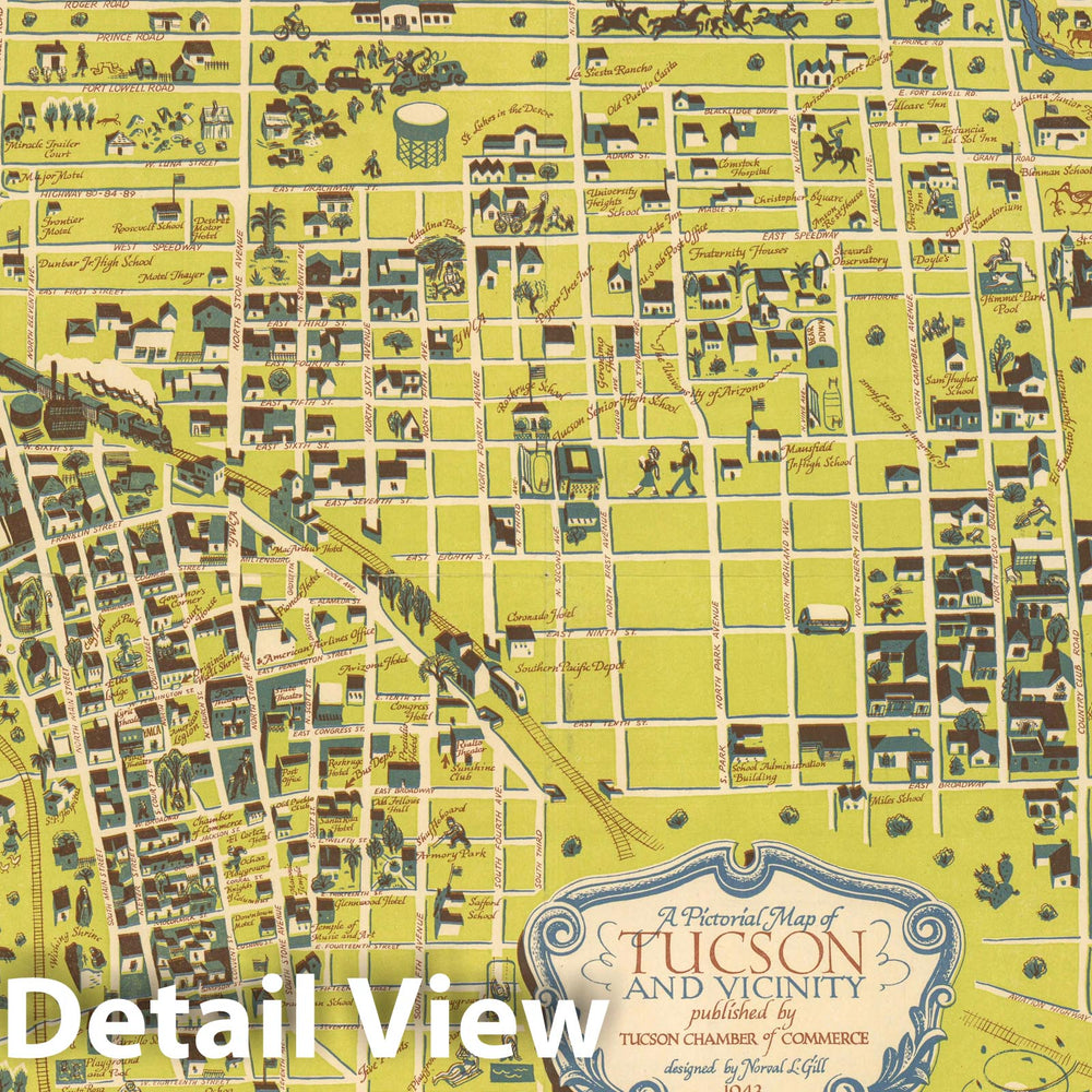 Historic Map : A pictorial map of Tucson and vicinity, 1943 - Vintage Wall Art