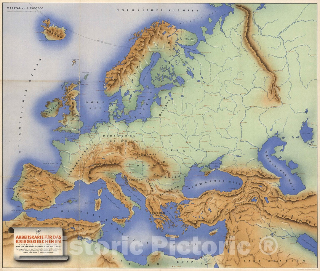 Historic Map : Asia Minor, Europe Arbeitskarte fur das Kriegsge-Schehen : 1. Teil: Europa, Kleinasien, Nordafrika 1943 , Vintage Wall Art