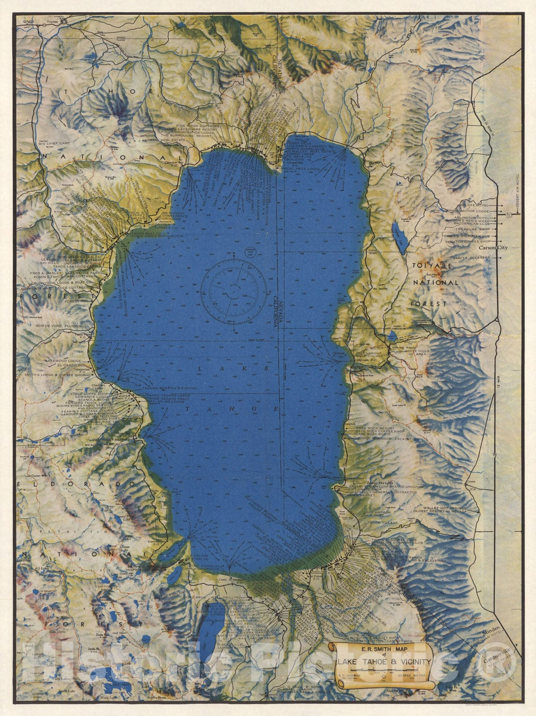 Historic Map - E.R. Smith map of Lake Tahoe & vicinity, 1947 - Vintage Wall Art