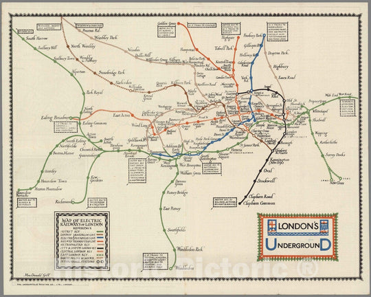 Historic Map : Pocket Map, London Underground. McDnald Gill 1922 - Vintage Wall Art