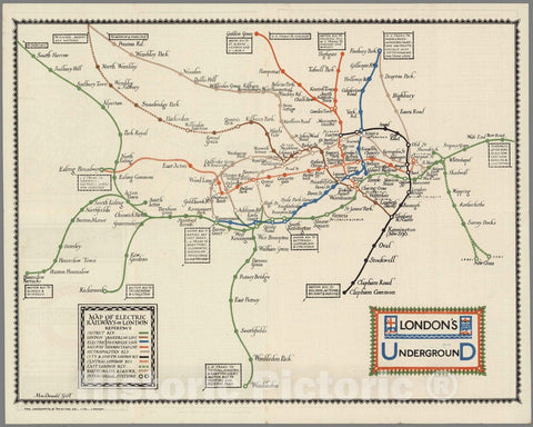 Historic Map : Pocket Map, London Underground. McDnald Gill 1922 - Vintage Wall Art