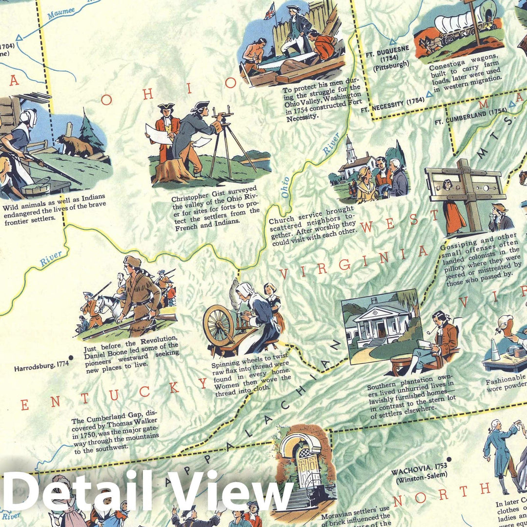 Historic Map - Life in Colonial America and the westward expansion of the United States 1958 - Vintage Wall Art