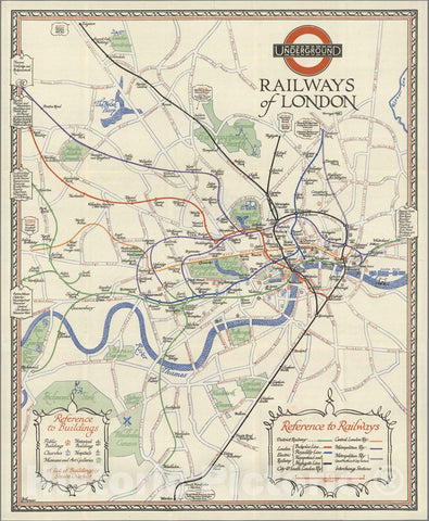 Historic Map : Pocket Map, Underground Railways of London. E. G. Perman 1928 - Vintage Wall Art