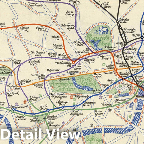 Historic Map : Pocket Map, Underground Railways of London. E. G. Perman 1928 - Vintage Wall Art