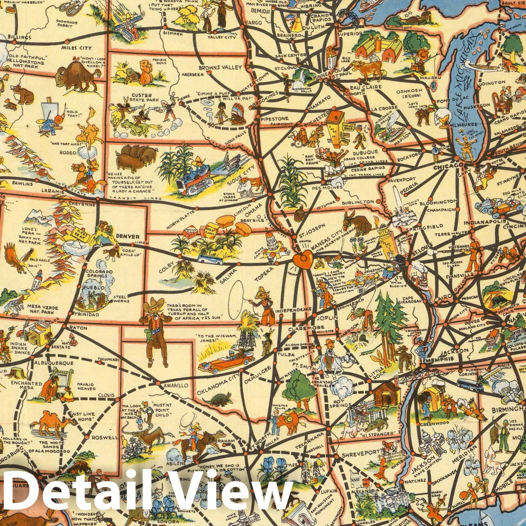 Historic Wall Map : A good-natured map of the United States setting forth the services of The Greyhound Lines, 1939 - Vintage Wall Art