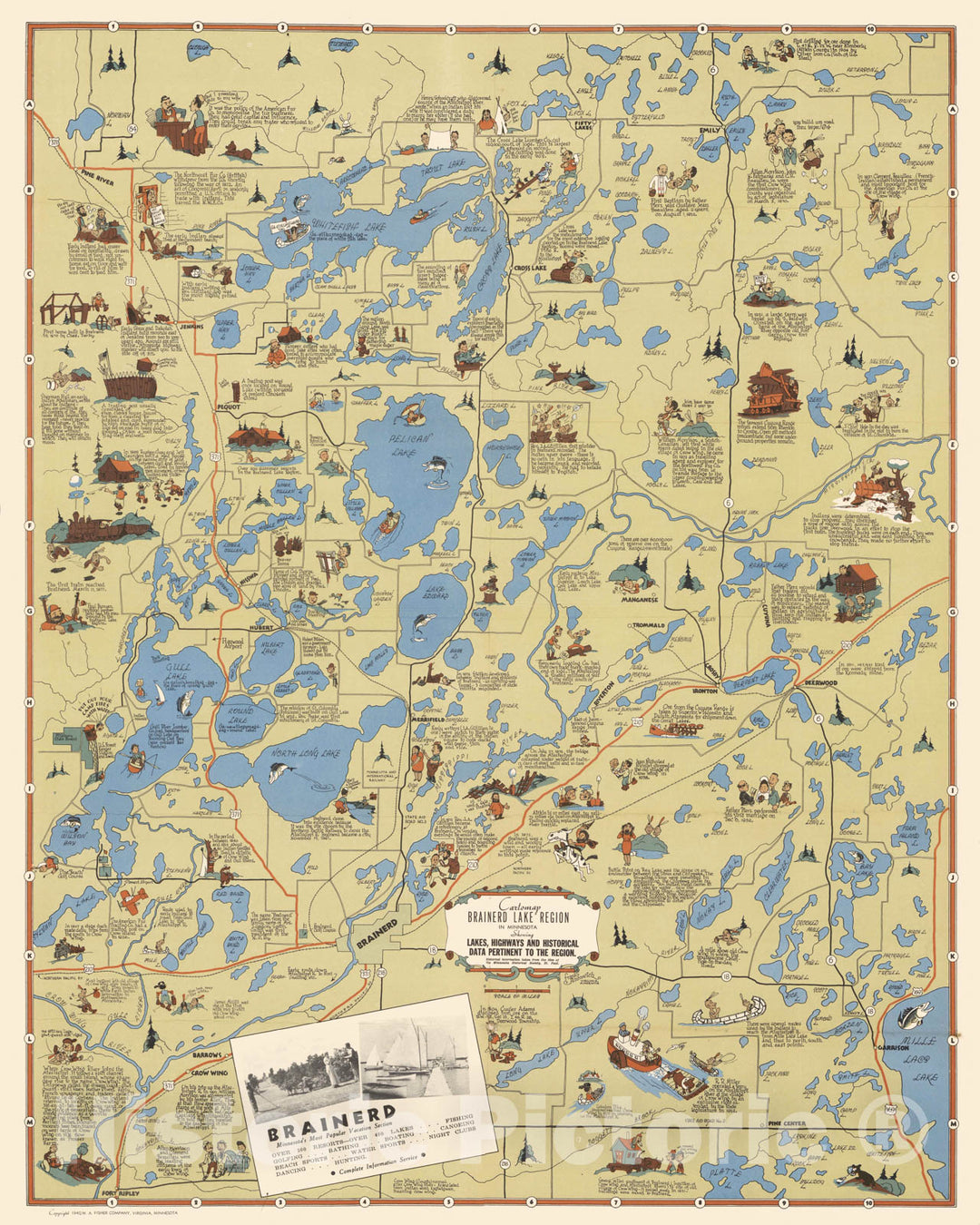 Historic Map - Cartomap, Brainerd Lake Region in Minnesota, 1940 - Vintage Wall Art