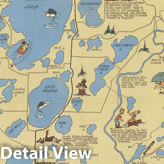 Historic Map - Cartomap, Brainerd Lake Region in Minnesota, 1940 - Vintage Wall Art