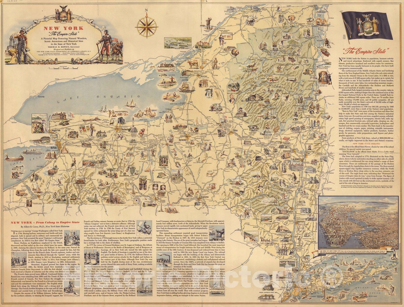 Historic Wall Map : New York,The Empire State. A Pictorial Map, 1946 - Vintage Wall Art