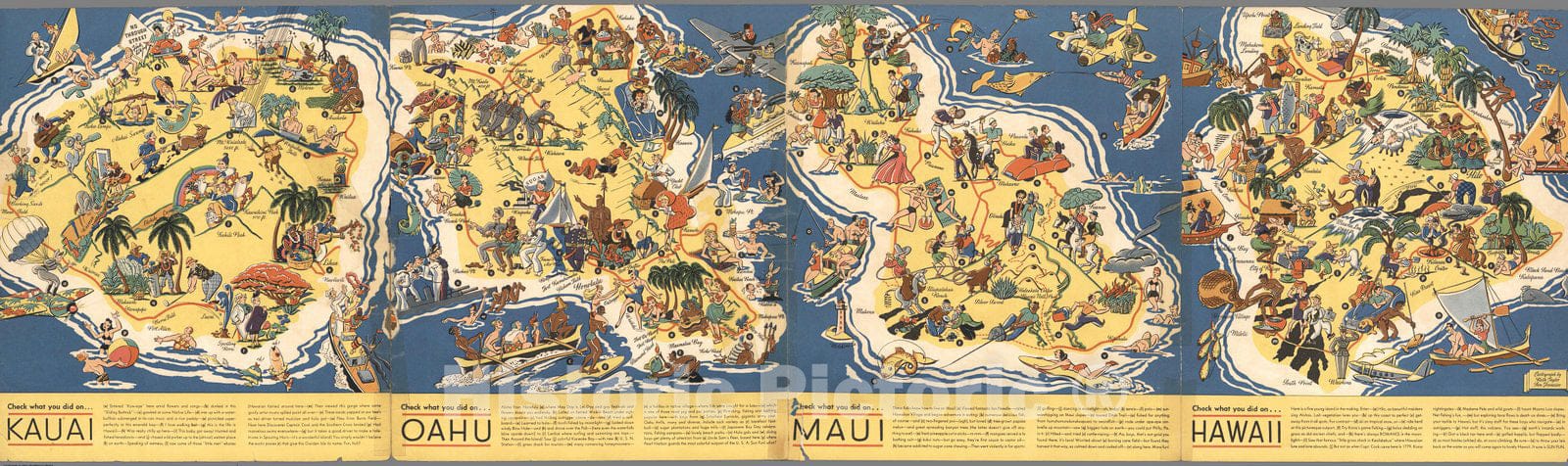 Historic Map : Kauai. Oahu. Maui. Hawaii., 1937, Vintage Wall Decor