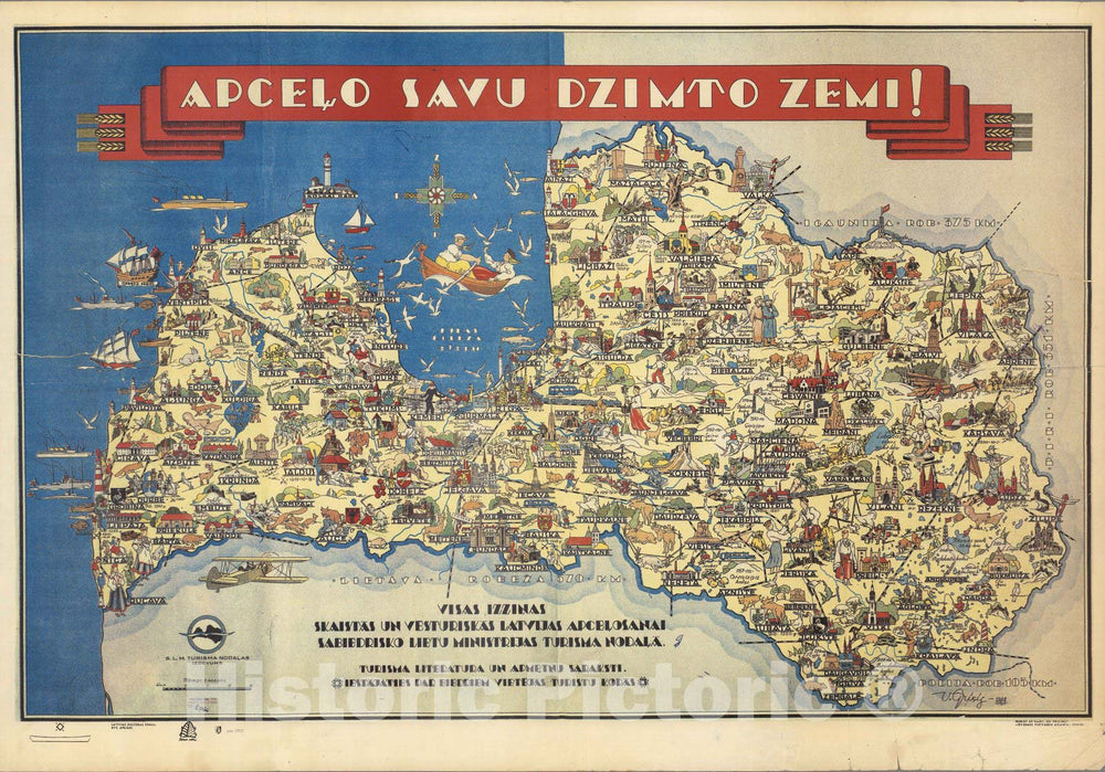 Historic Map : Latvia, Apcelo Savu Dzimto Zemi! (Travels around his native country!) (Latvia). 1938 , Vintage Wall Art