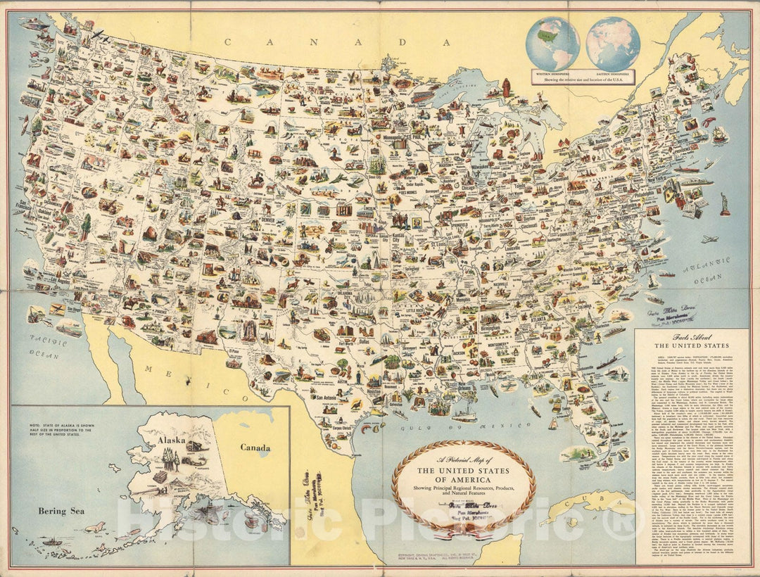 Historic Map : A Pictorial Map of the United States of America, 1946 - Vintage Wall Art