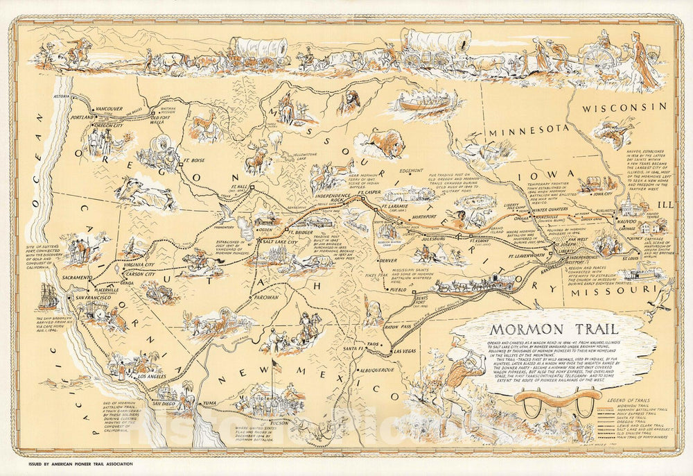 Historic Map - Mormon Trail. 1947 - Vintage Wall Art