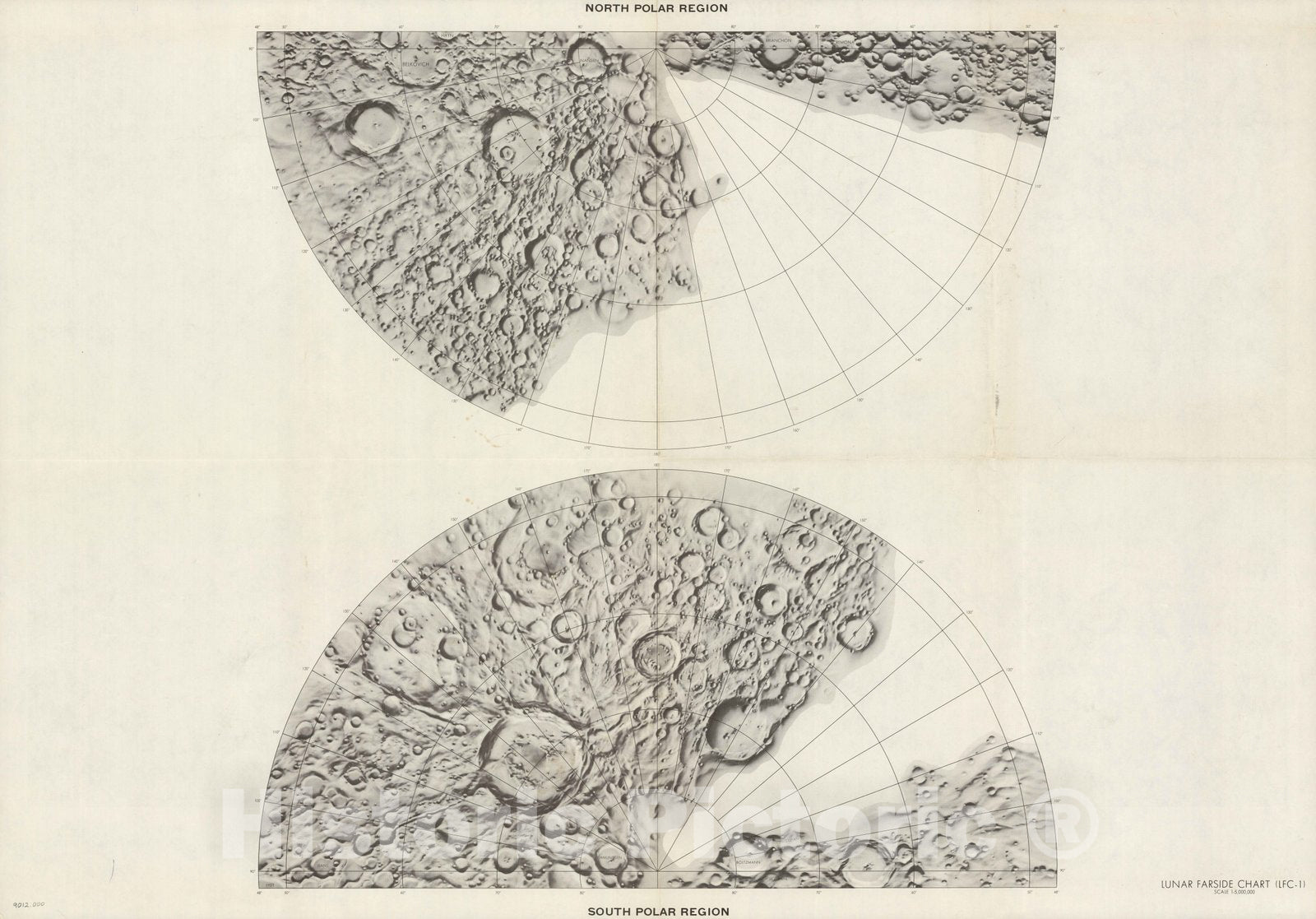 Historic Map : North Polar Region. South Polar Region. Lunar Farside Chart. (LFC-1). 1967 - Vintage Wall Art