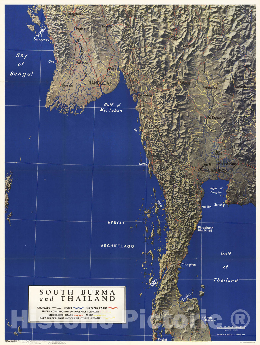 Historic Map - South Burma and Thailand. Newsmap. Monday, December 25, 1944 Vol. III. No 36F, 1944 - Vintage Wall Art