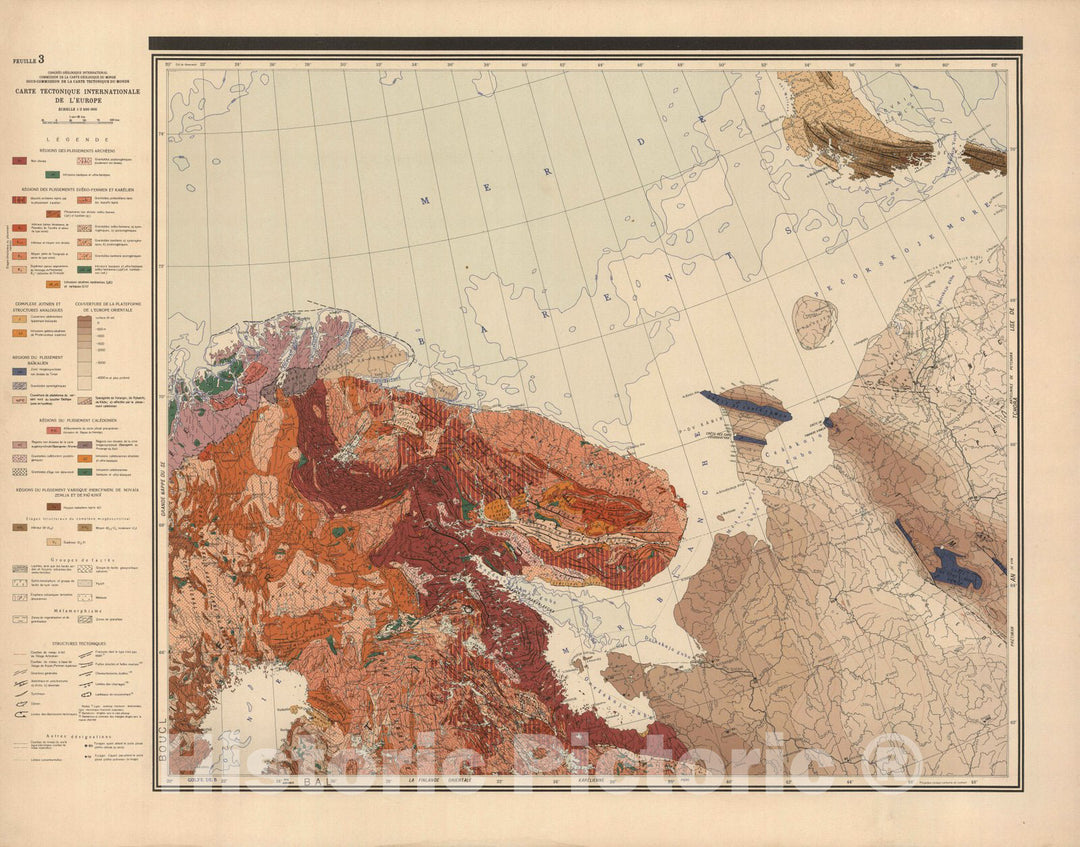 Historic Map : Feuille 3. Carte Tectonique Internationale de L'Europe. 1962 - Vintage Wall Art