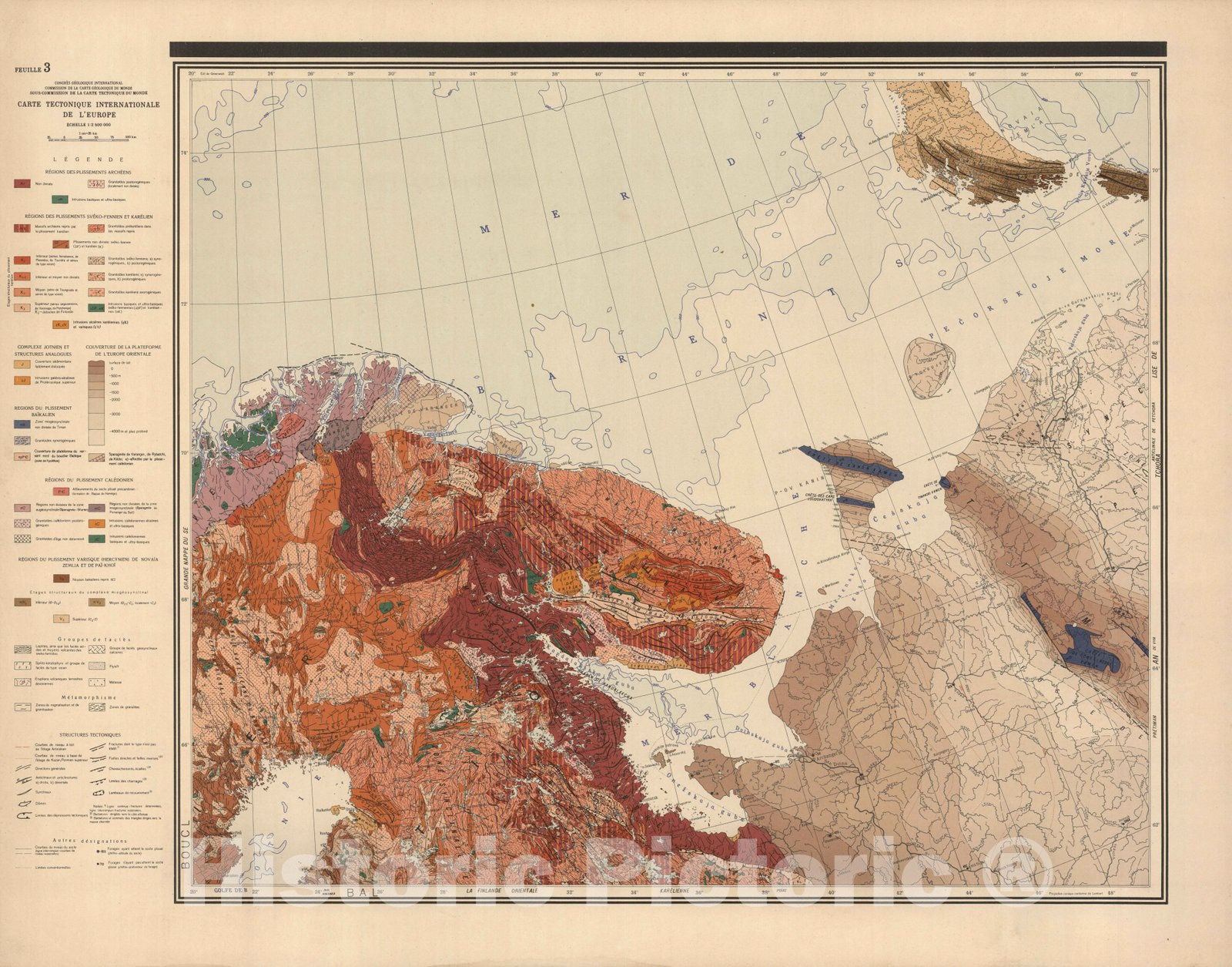 Historic Map : Feuille 3. Carte Tectonique Internationale de L'Europe. 1962 - Vintage Wall Art