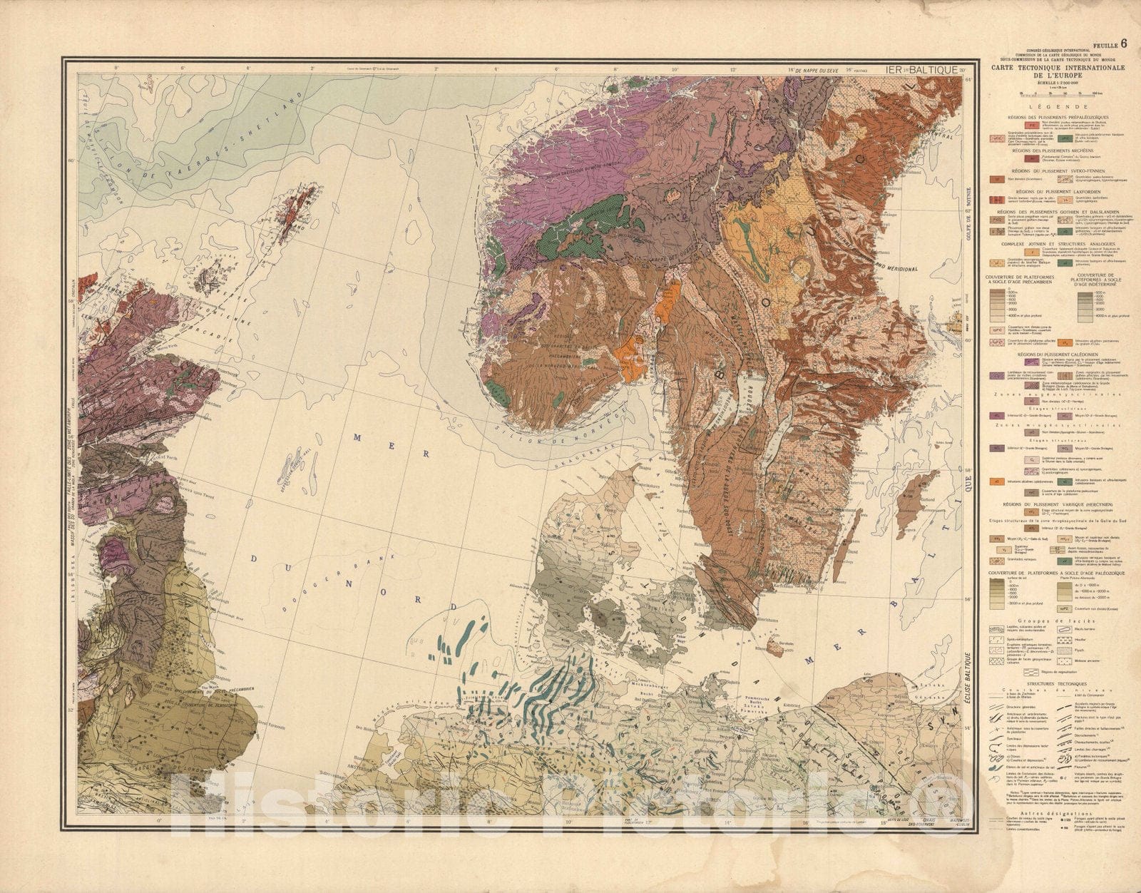 Historic Map : Feuille 6. Carte Tectonique Internationale de L'Europe. 1962 - Vintage Wall Art