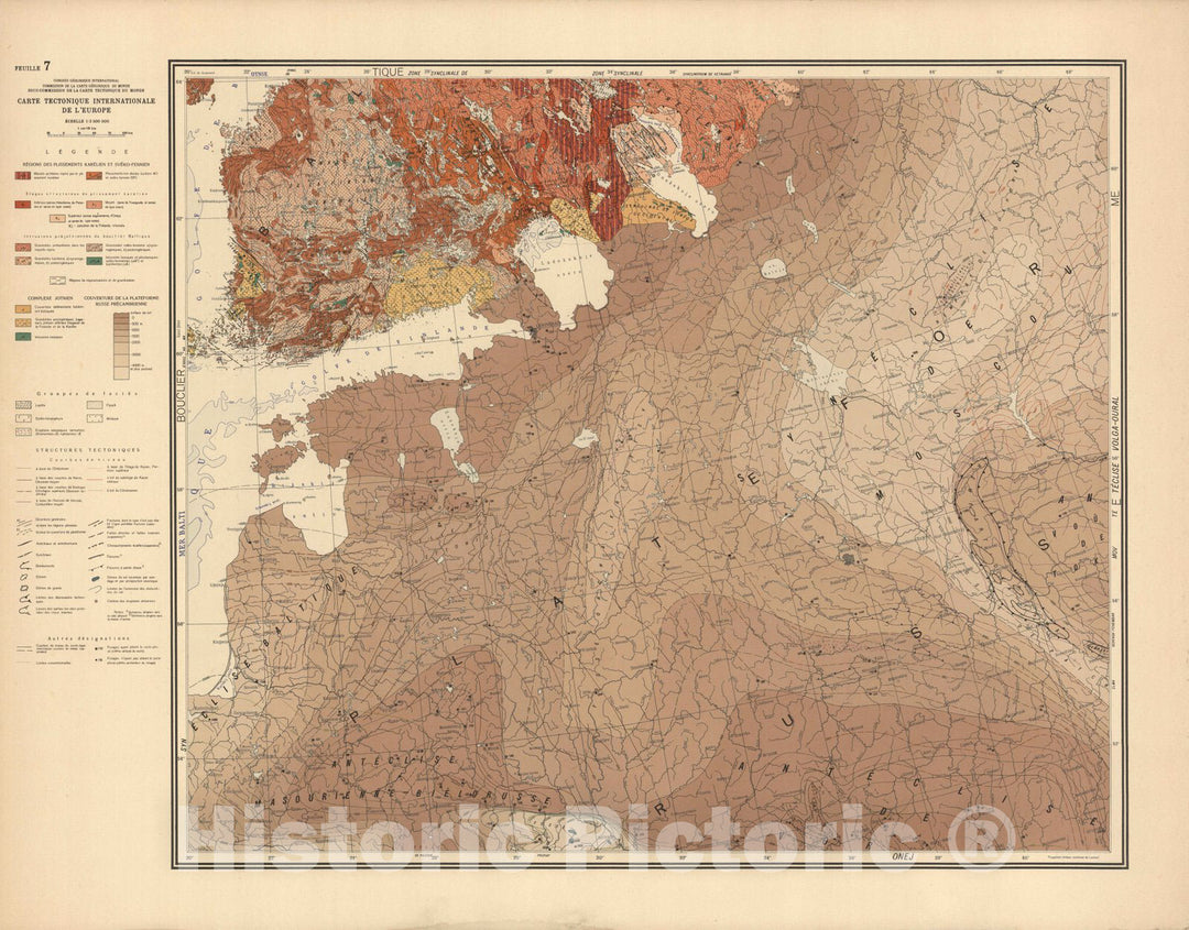 Historic Map : Feuille 7. Carte Tectonique Internationale de L'Europe. 1962 - Vintage Wall Art