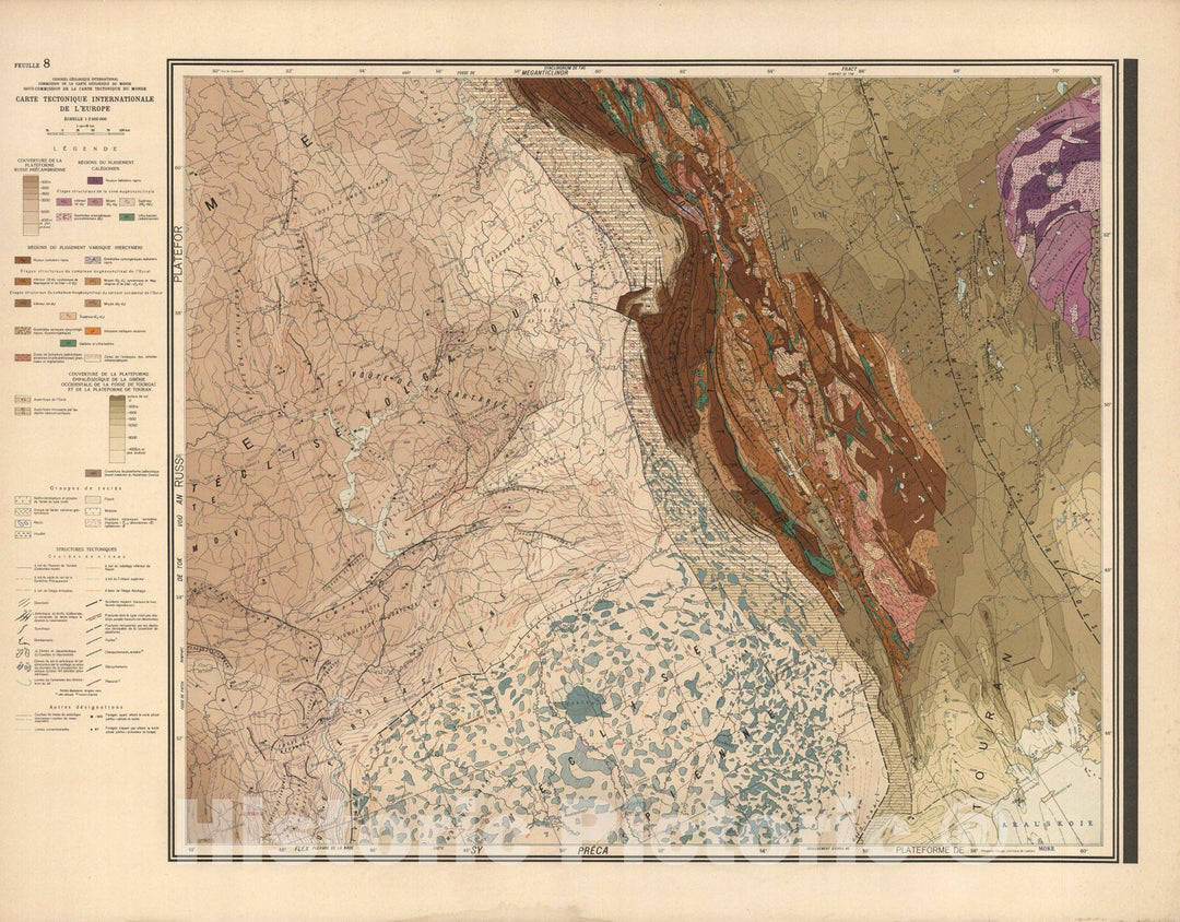 Historic Map : Feuille 8. Carte Tectonique Internationale de L'Europe. 1962 - Vintage Wall Art