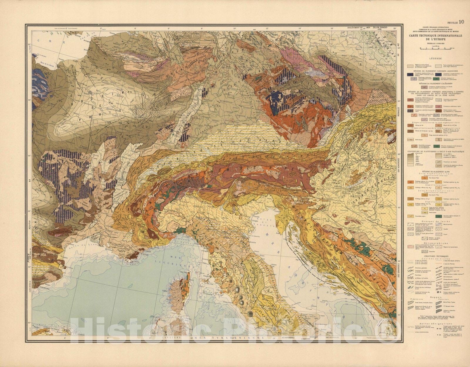 Historic Map : Feuille 10. Carte Tectonique Internationale de L'Europe. 1962 - Vintage Wall Art