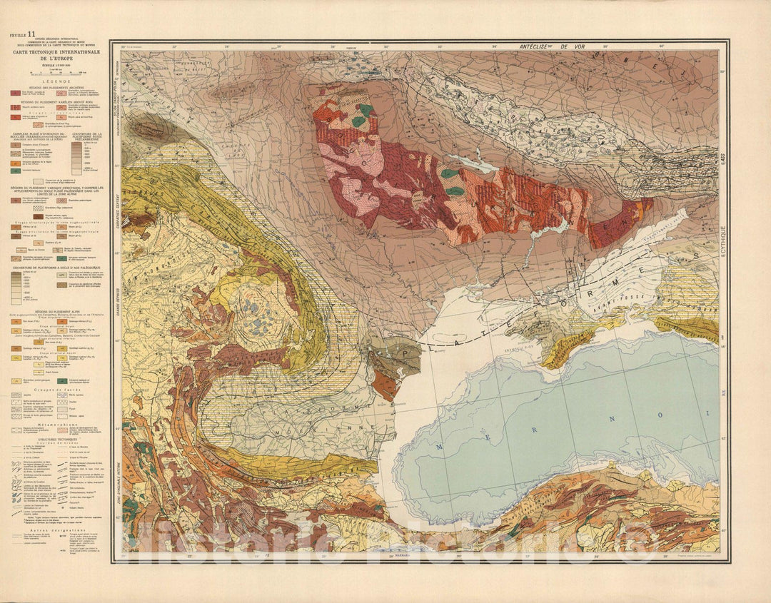 Historic Map : Feuille 11. Carte Tectonique Internationale de L'Europe. 1962 - Vintage Wall Art