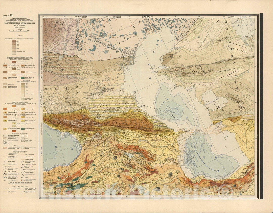 Historic Map : Feuille 12. Carte Tectonique Internationale de L'Europe. 1962 - Vintage Wall Art