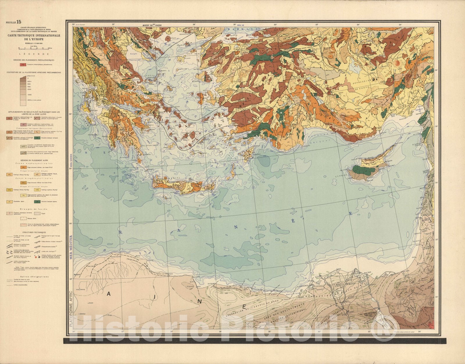 Historic Map : Feuille 15. Carte Tectonique Internationale de L'Europe. 1962 - Vintage Wall Art