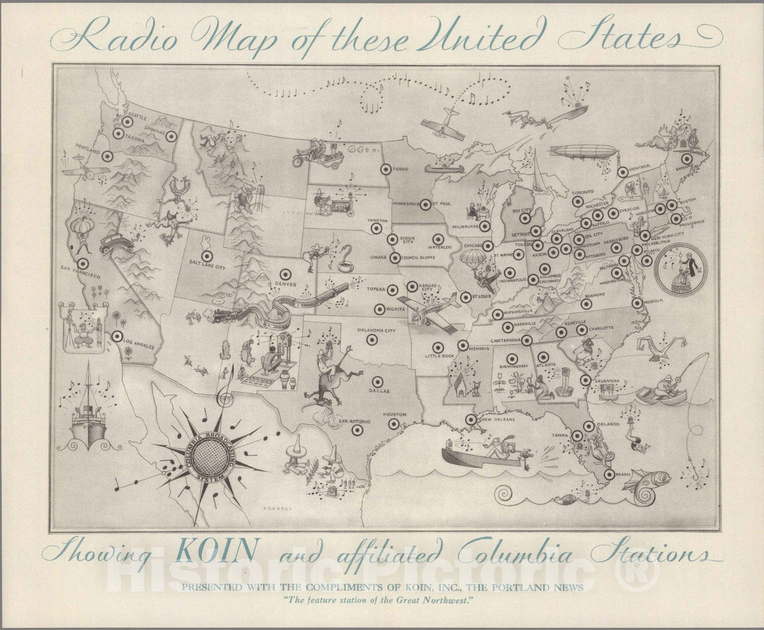 Historic Map : Radio Map of the United States, 1930 - Vintage Wall Art