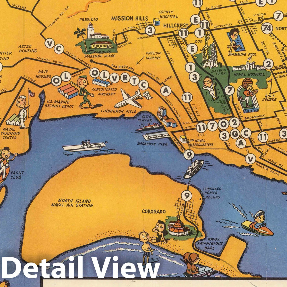 Historic Map : San Diego Transit System. 1960 - Vintage Wall Art