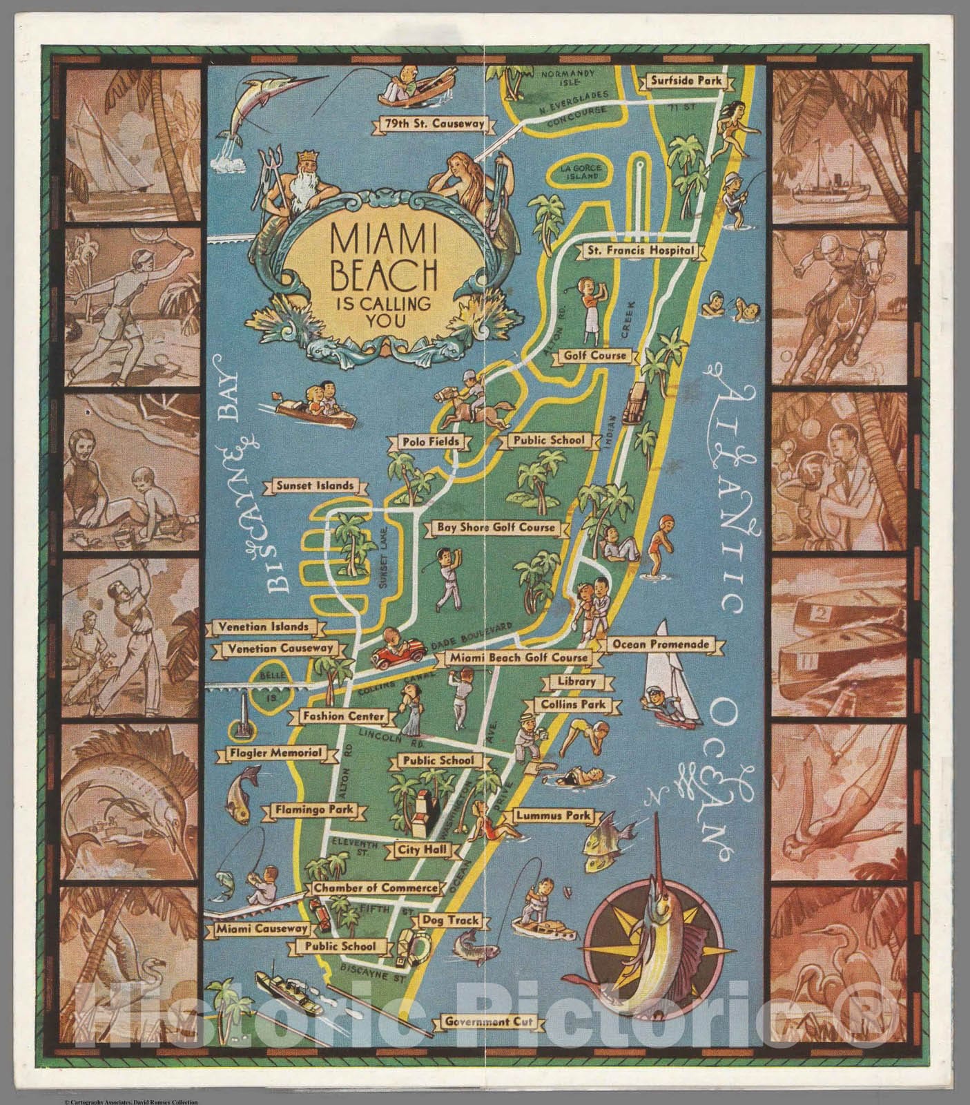 Historic Map : Miami Beach is Calling You. 1936 - Vintage Wall Art