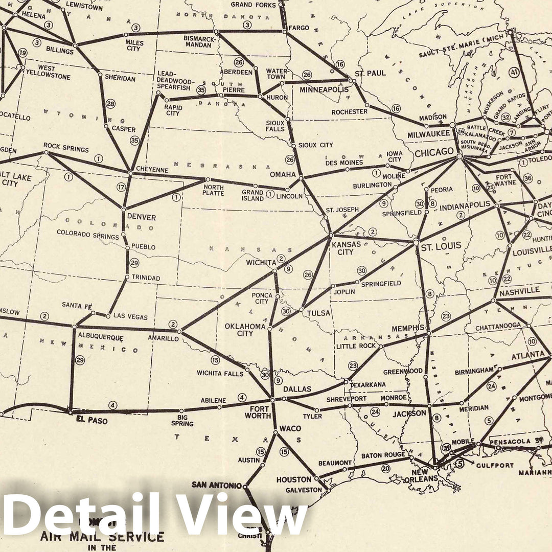 Historic Map : Calgary to England Mail Service, Domestic Air Mail Service in the United States. 1939 - Vintage Wall Art