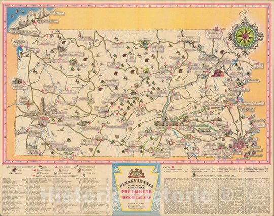 Historic Map : Pennsylvania Department of Commerce Pictorial and Historical Map, 1940 - Vintage Wall Art