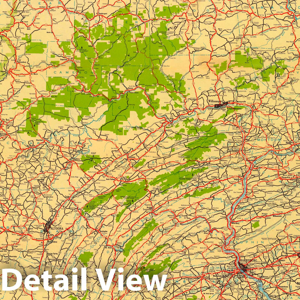 Historic Map : Map of Pennsylvania Showing the State Highway System and Main Connecting Roads, 1940 - Vintage Wall Art