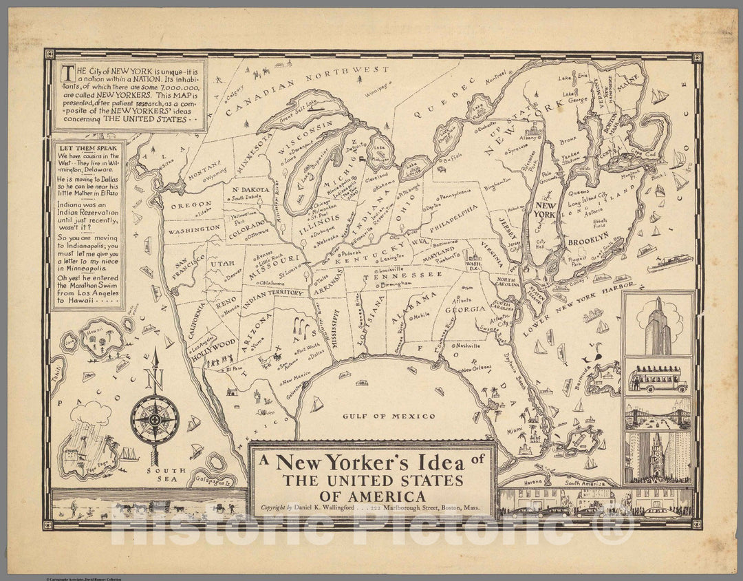 Historic Map : A New Yorker's Idea of the United States of America, 1930 - Vintage Wall Art