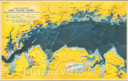 Historic Map : Map of Western Long Island Sound Showing Yacht Clubs, Aids to Navigation etc, 1939 - Vintage Wall Art