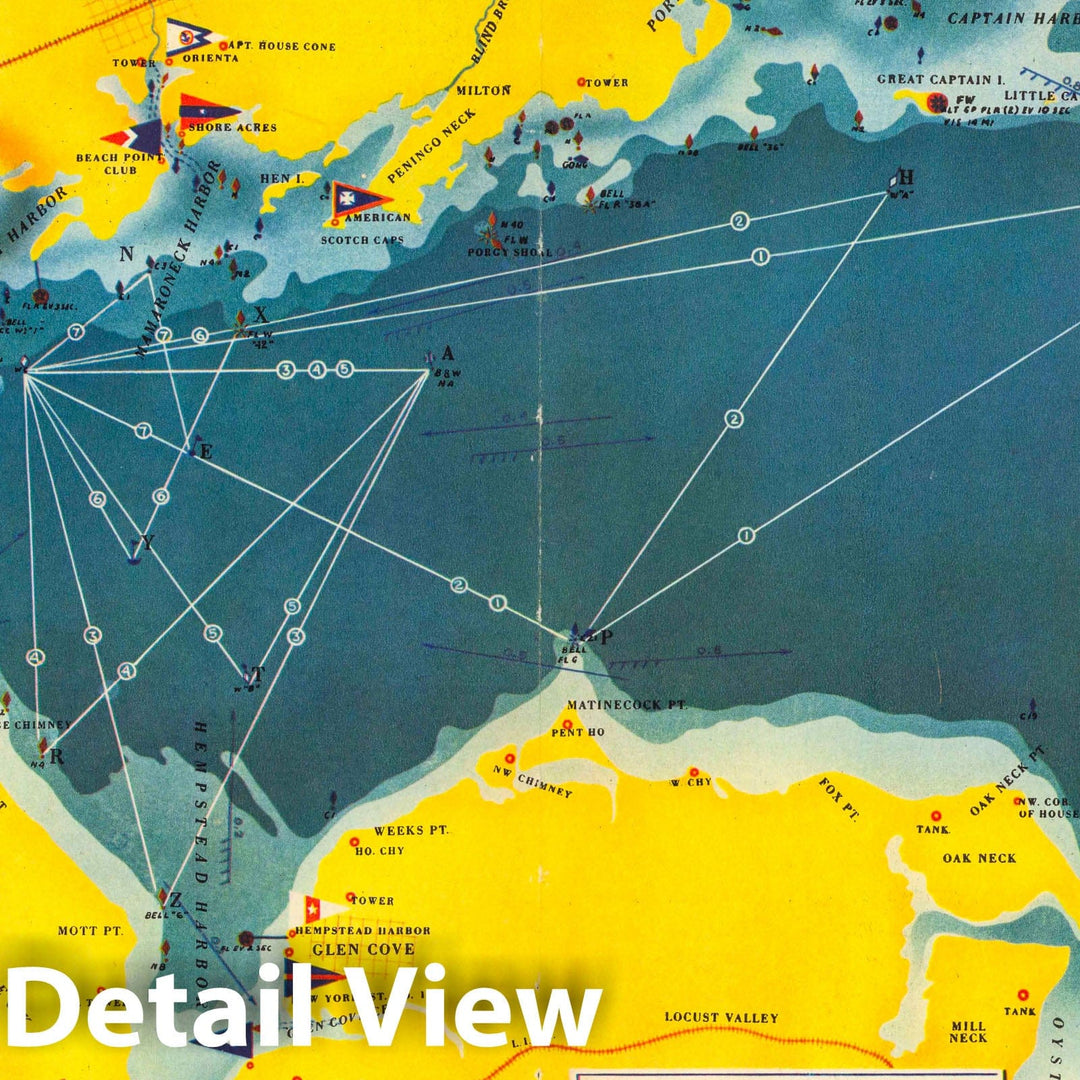 Historic Map : Map of Western Long Island Sound Showing Yacht Clubs, Aids to Navigation etc, 1939 - Vintage Wall Art