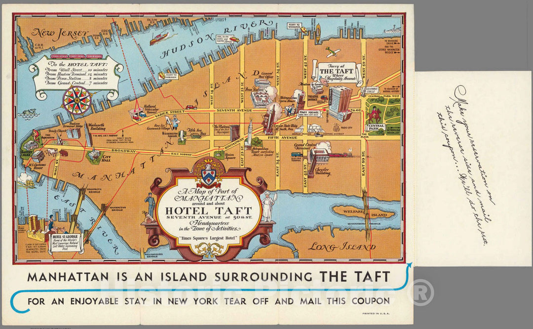 Historic Map : Part of Manhattan around and about Hotel Taft, 1932 - Vintage Wall Art