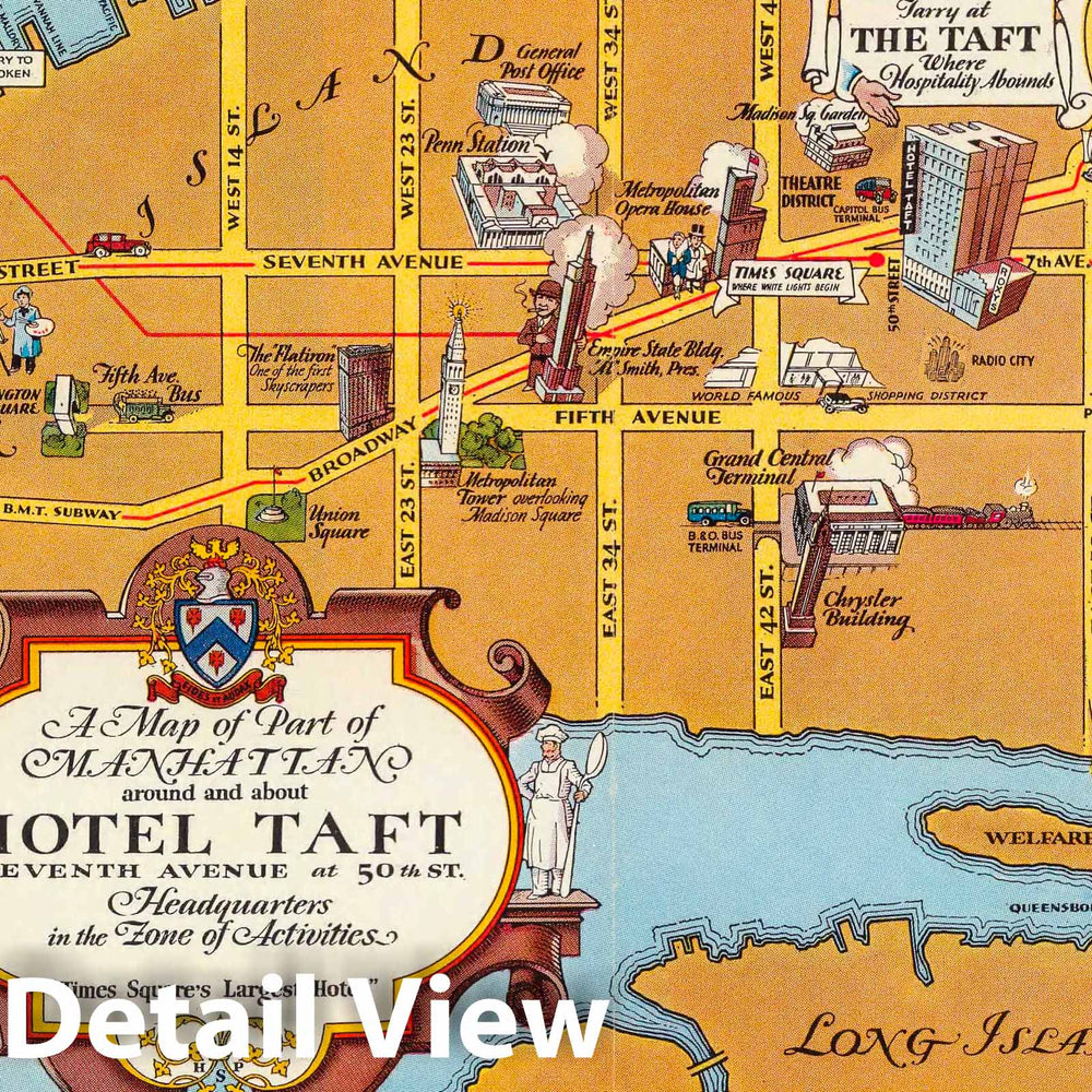 Historic Map : Part of Manhattan around and about Hotel Taft, 1932 - Vintage Wall Art