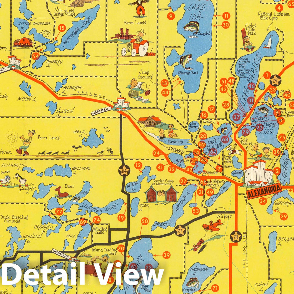 Historic Map : Map of Alexandria Lake Region in Minnesota, 1955 - Vintage Wall Art