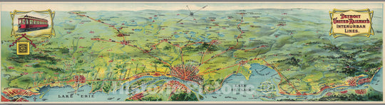 Historic Map : Detroit United Railway's Interurban Lines., 1920, Vintage Wall Decor