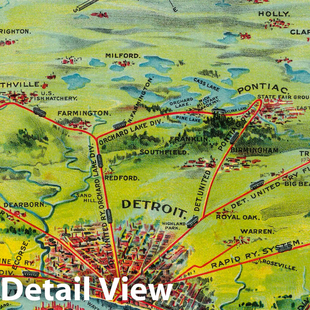 Historic Map : Detroit United Railway's Interurban Lines., 1920, Vintage Wall Decor