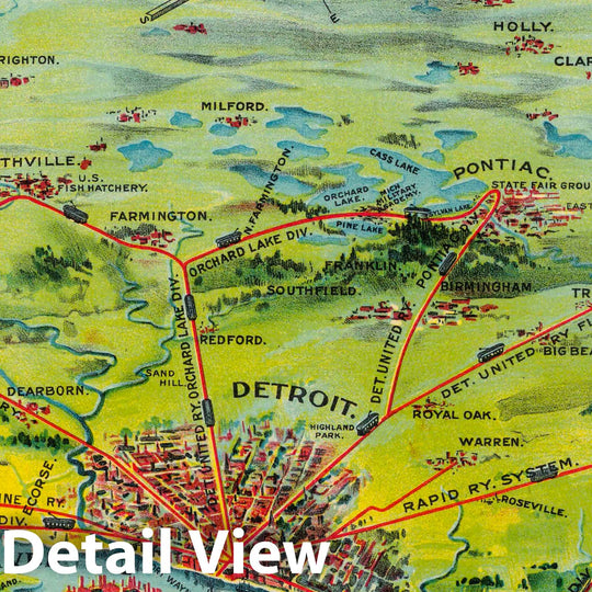 Historic Map : Detroit United Railway's Interurban Lines., 1920, Vintage Wall Decor