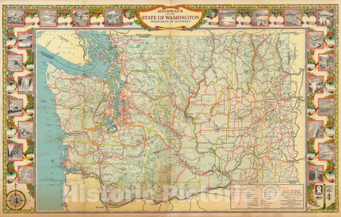 Historic Map : Highways of the State of Washington, Department of Highways. 1944 - Vintage Wall Art