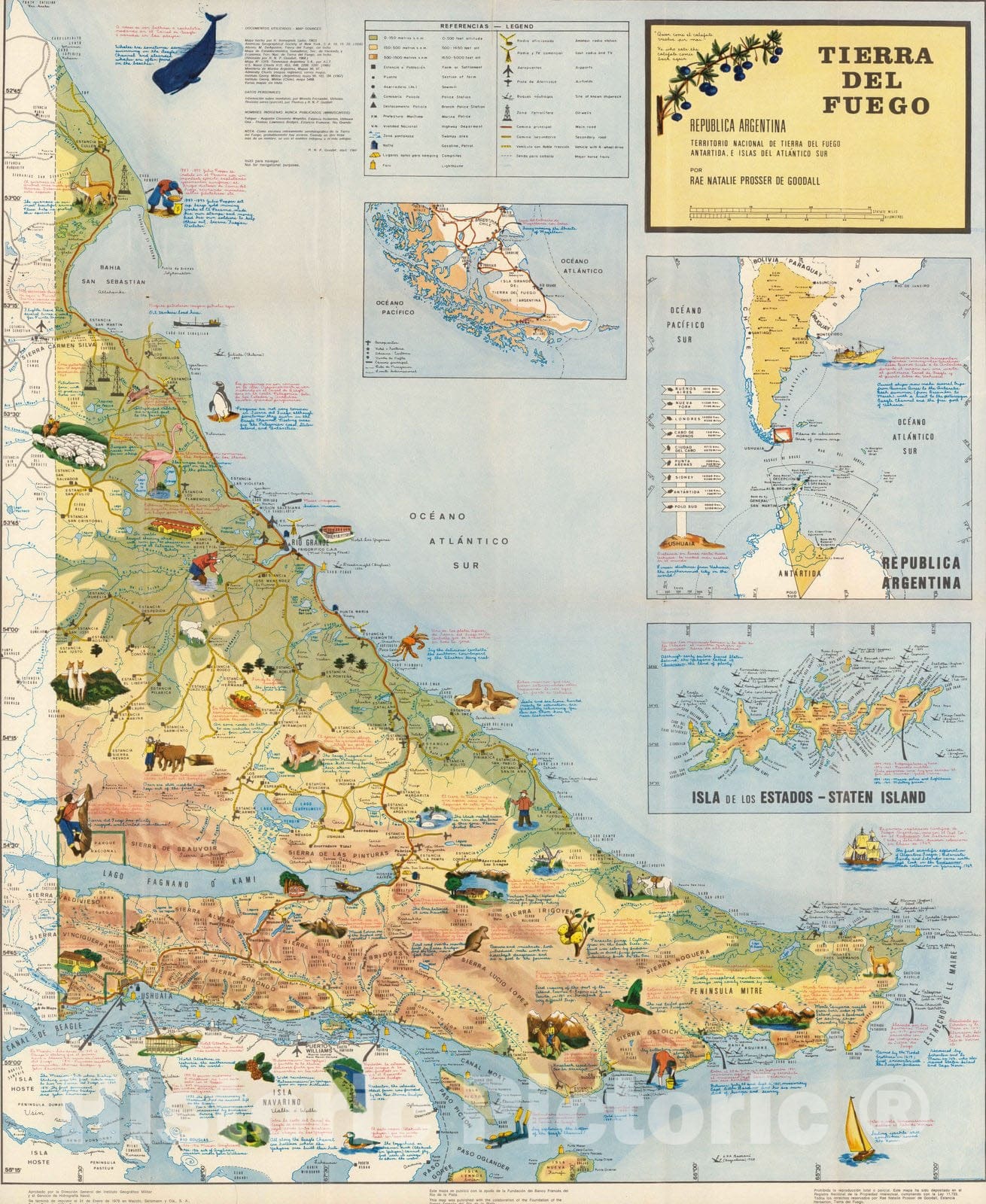 Historic Map : Tierra del Fuego (Argentina) Tierra del Fuego, Republica Argentina, Territorio Nacional de Tierra del Fuego. 1970 , Vintage Wall Art