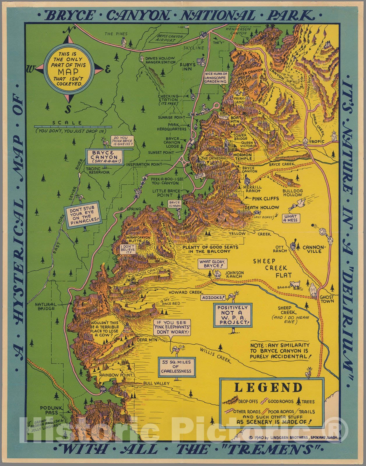 Historic Map : Hysterical Map of Bryce Canyon National Park, 1940 - Vintage Wall Art