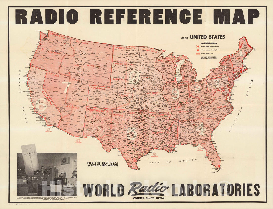 Historic Map : Radio Reference Map of the United States. World Radio Laboratories, 1947 - Vintage Wall Art