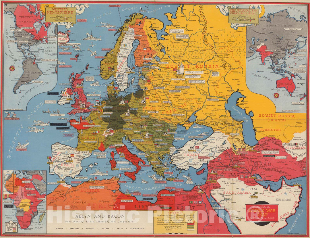 Historic Map : Dated Events World War Map, 1944 - Vintage Wall Art