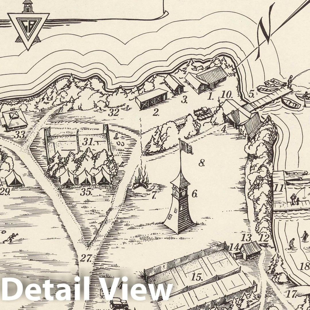 Historic Map : Camp Billing. 500 Ft. Shore on Fairlee Lake, Ely, Vt, 1950 - Vintage Wall Art