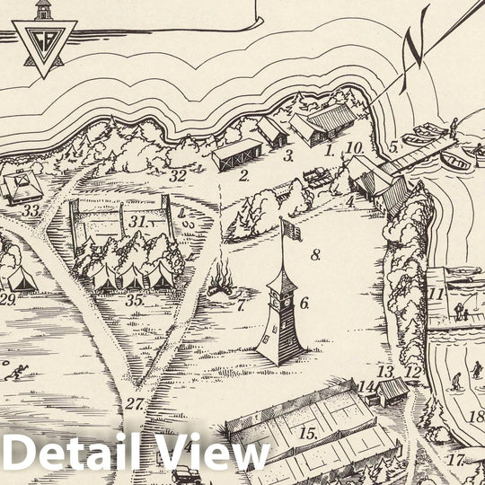 Historic Map : Camp Billing. 500 Ft. Shore on Fairlee Lake, Ely, Vt, 1950 - Vintage Wall Art